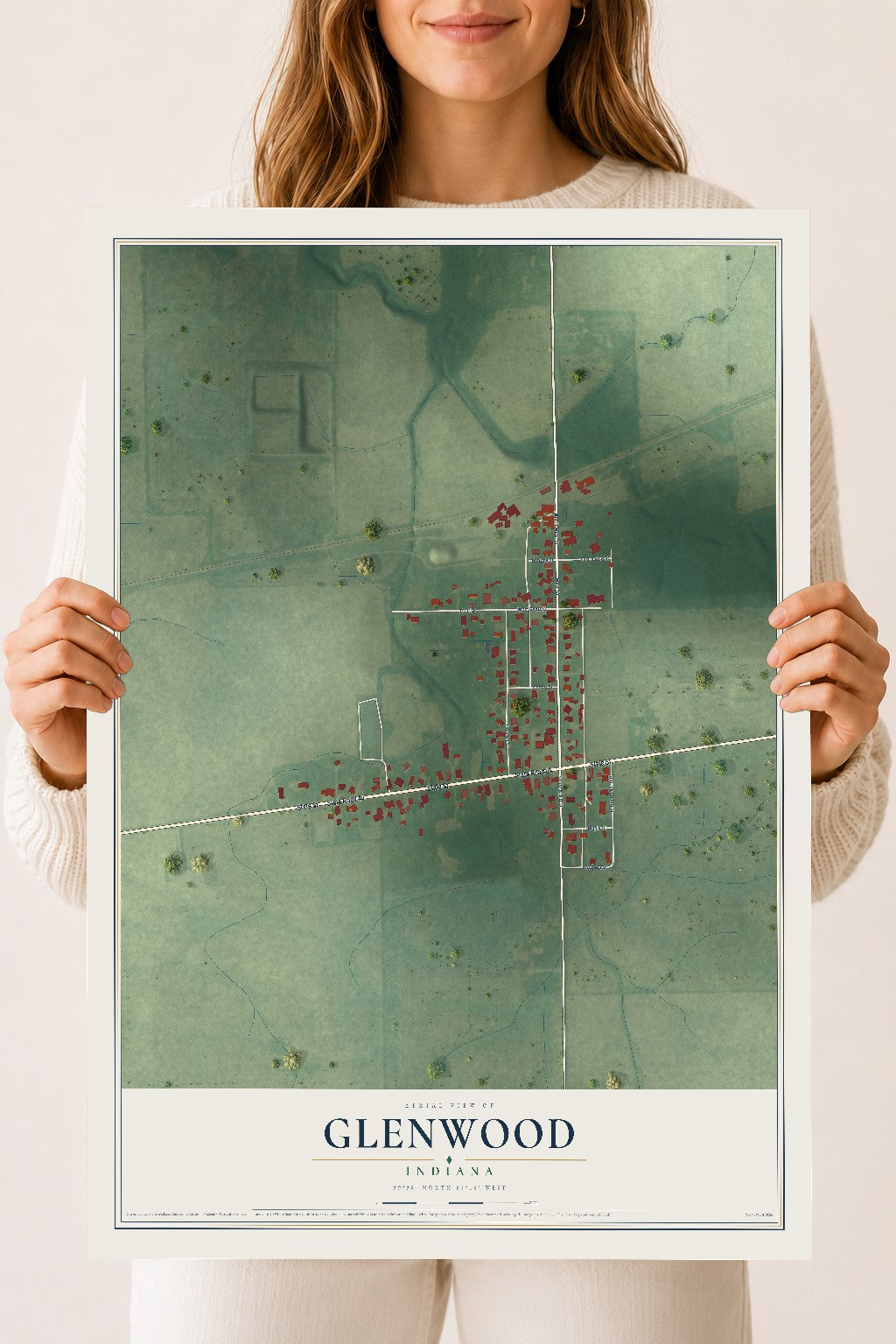 Map of Glenwood, Indiana, 18 x 24 inch unframed archival matte print