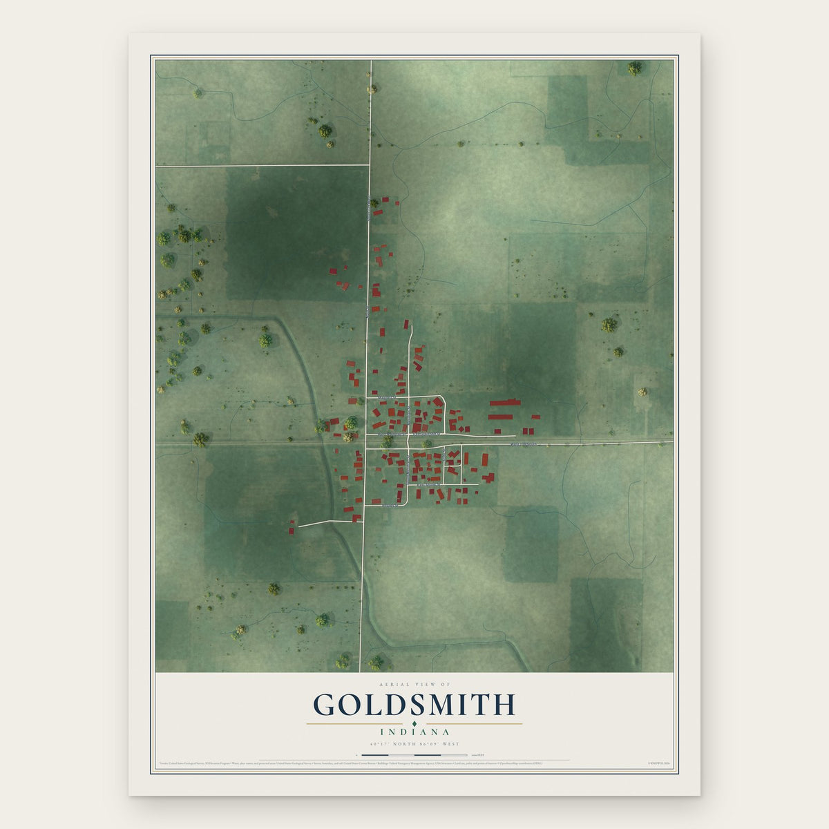 Goldsmith, Indiana map print, the full design