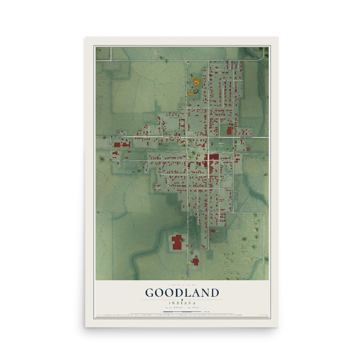 Map of Goodland, Indiana, 12 x 18 inch unframed archival matte print