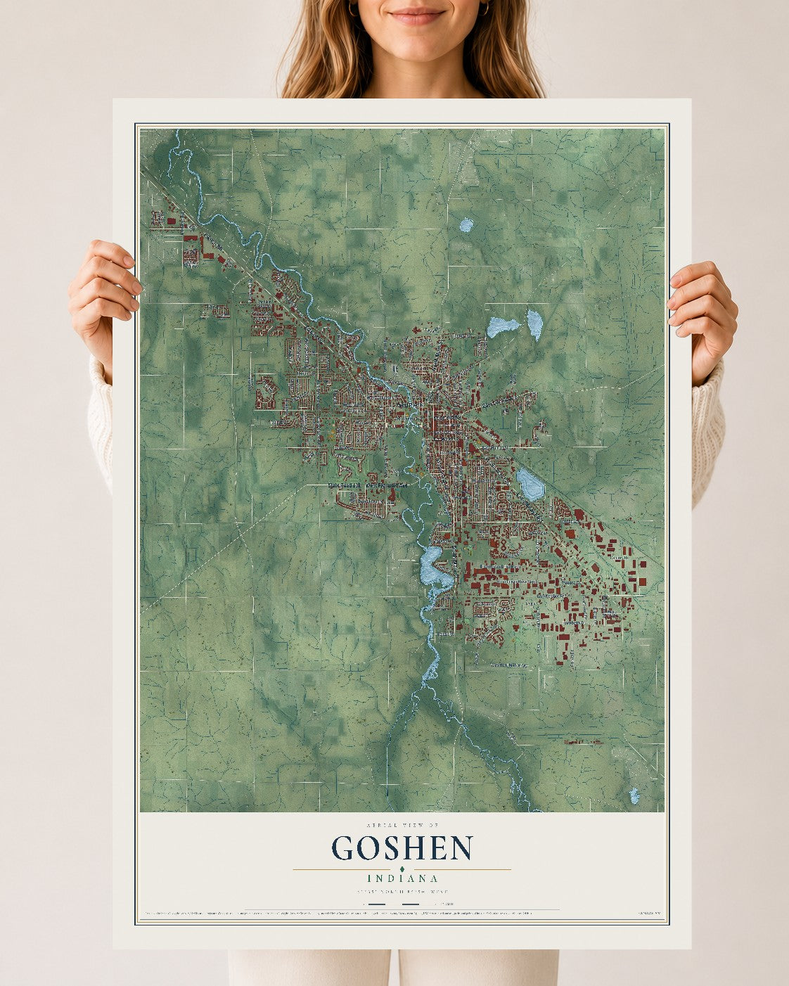 Map of Goshen, Indiana, 24 x 36 inch unframed archival matte print
