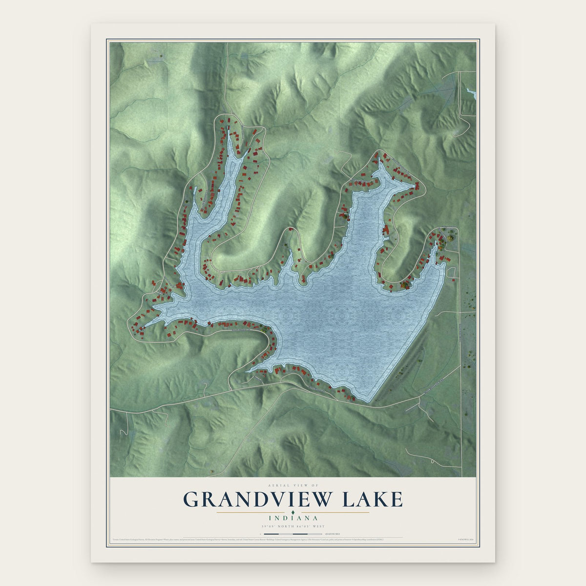 Grandview Lake, Indiana map print, the full design