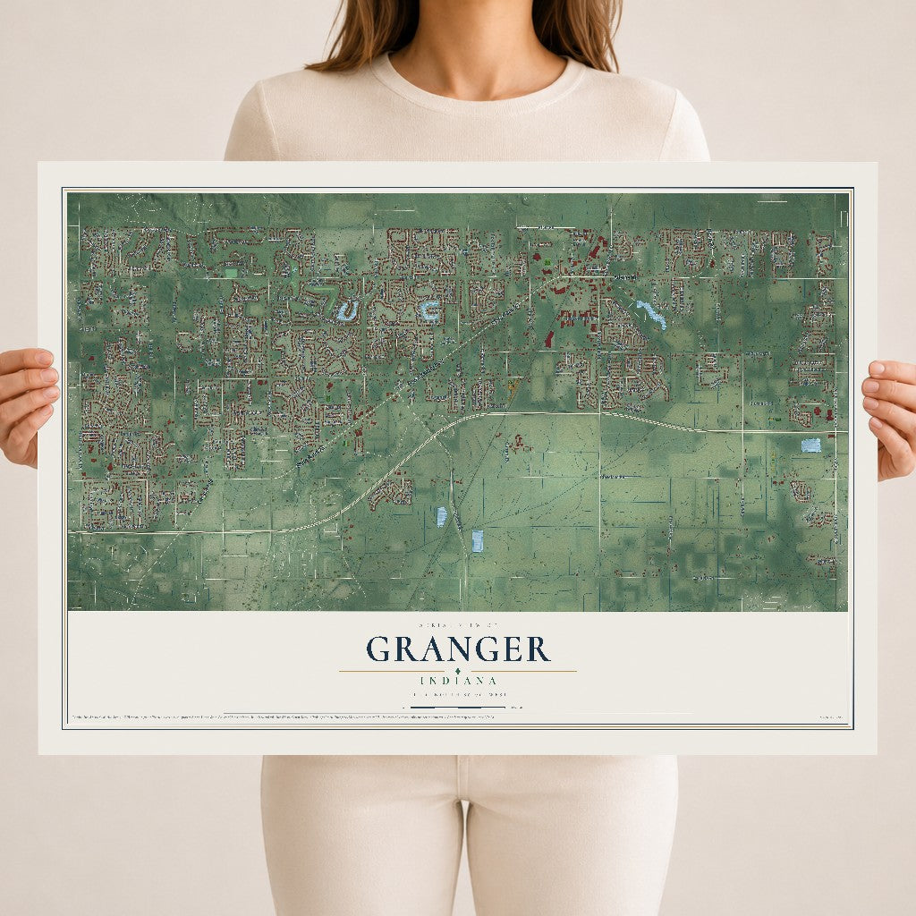 Map of Granger, Indiana, 18 x 24 inch unframed archival matte print