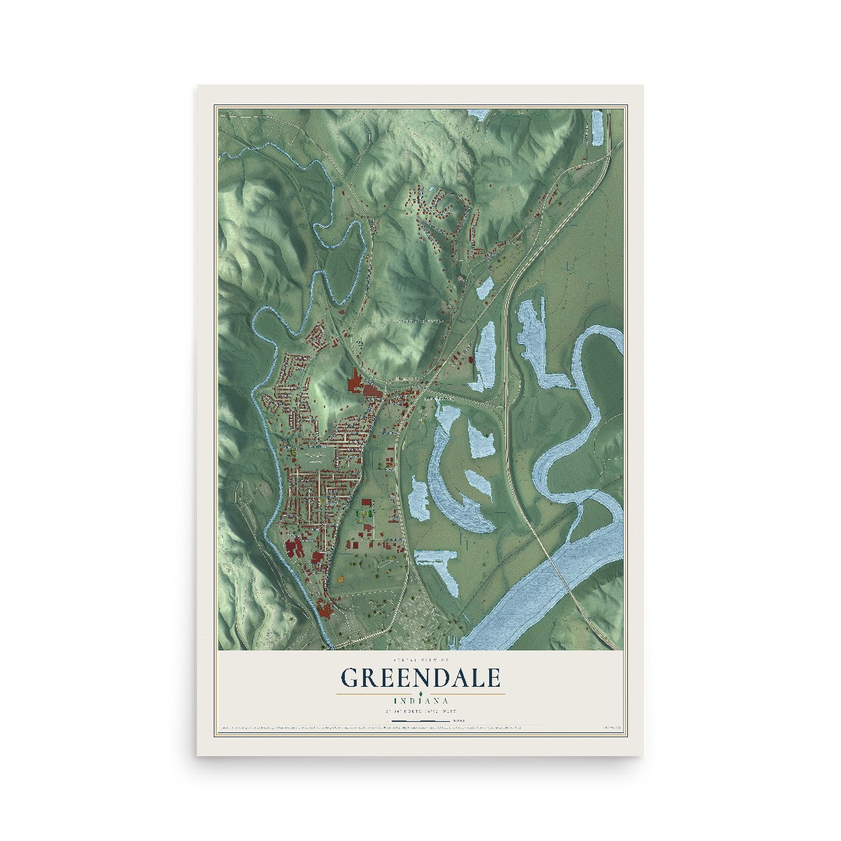 Map of Greendale, Indiana, 12 x 18 inch unframed archival matte print