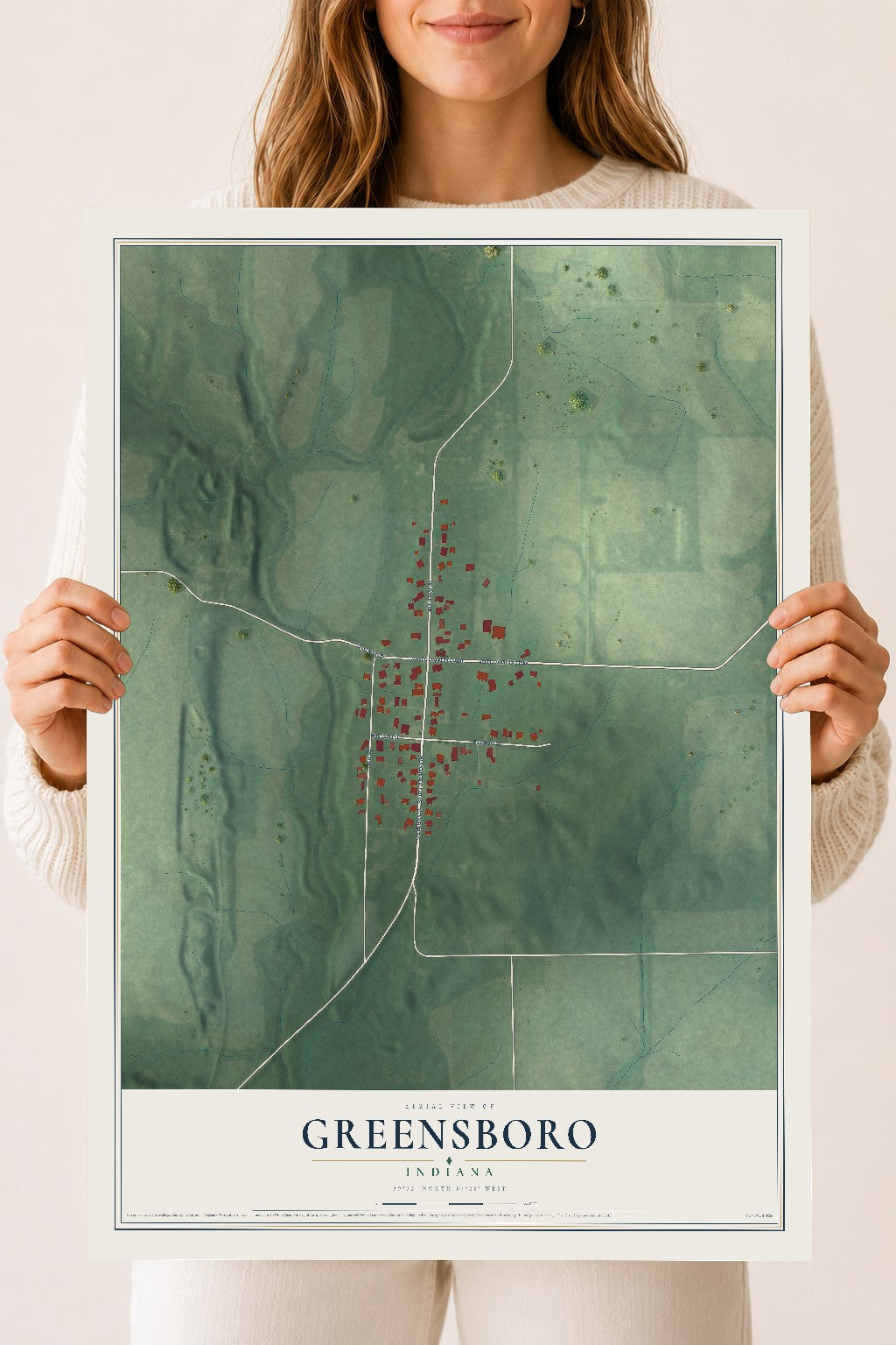 Map of Greensboro, Indiana, 18 x 24 inch unframed archival matte print
