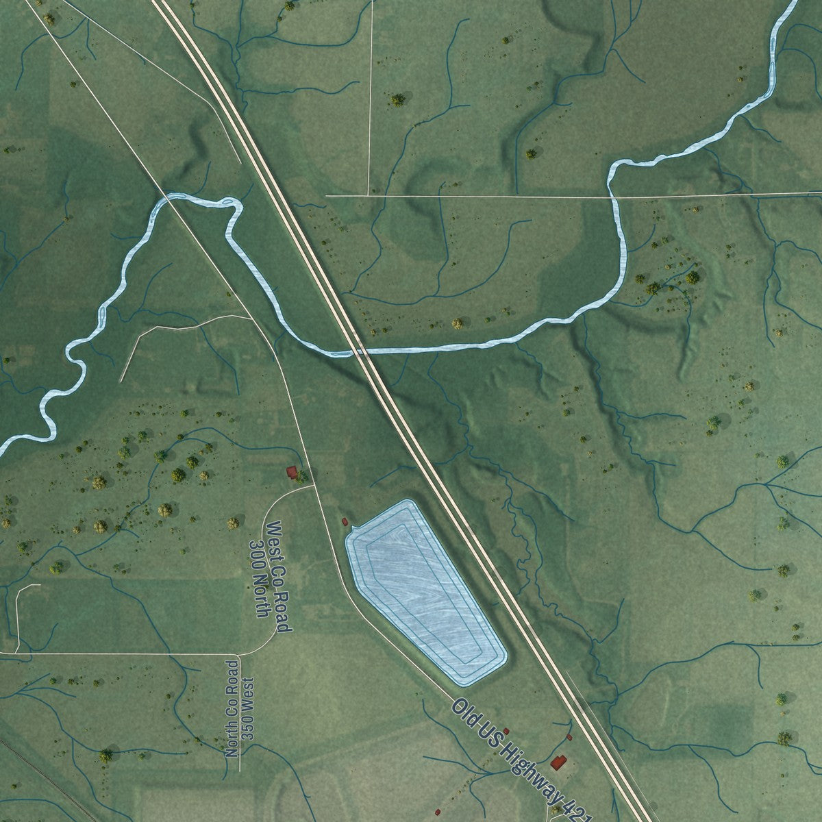 Second close-up of the map of Greensburg, Indiana print showing more streets and buildings