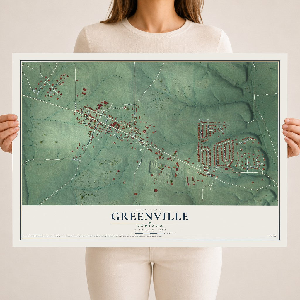 Map of Greenville, Indiana, 18 x 24 inch unframed archival matte print