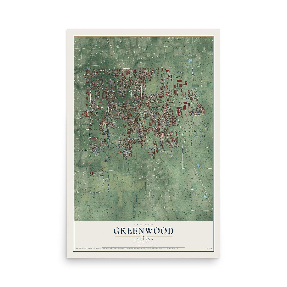 Map of Greenwood, Indiana, 12 x 18 inch unframed archival matte print