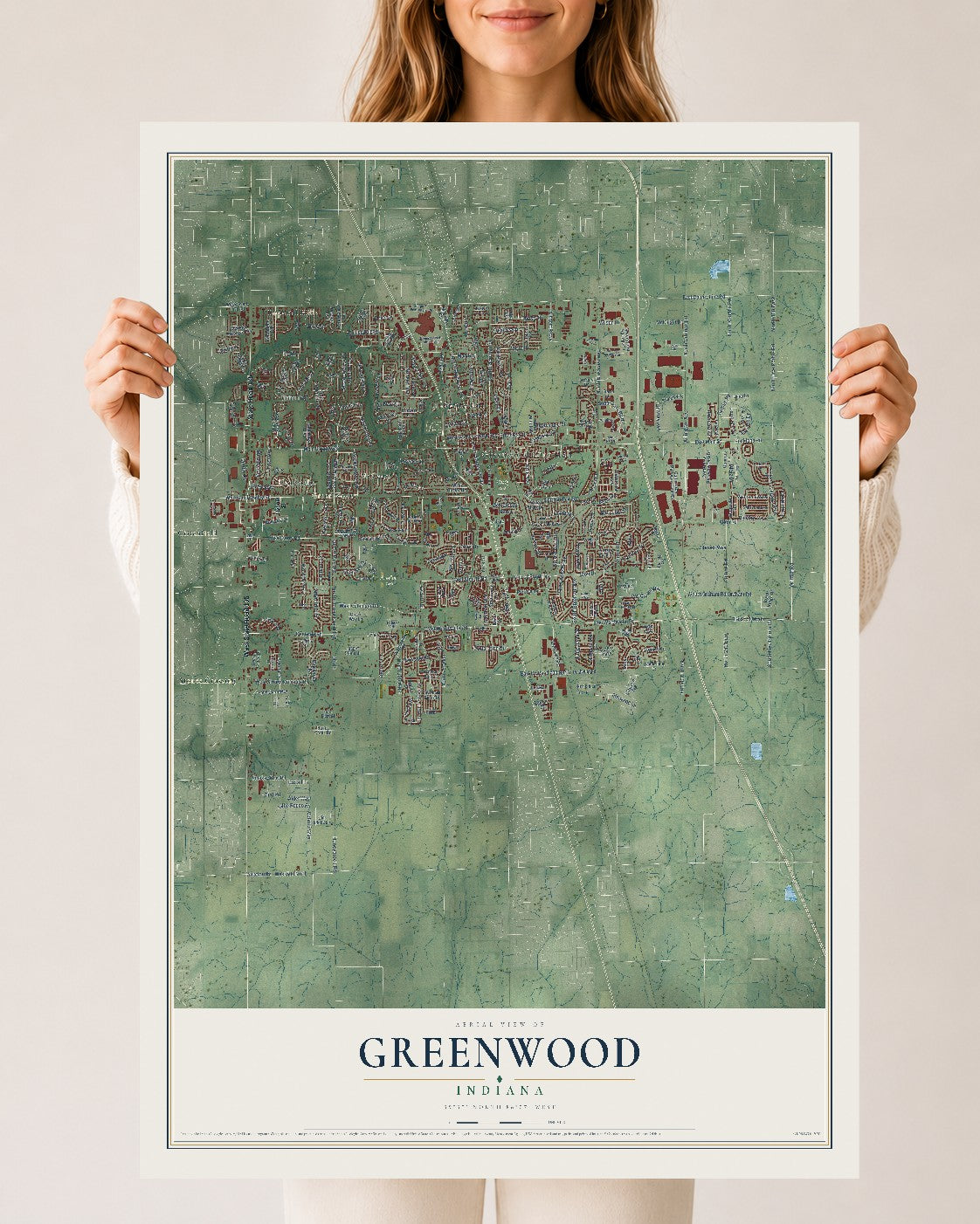 Map of Greenwood, Indiana, 24 x 36 inch unframed archival matte print