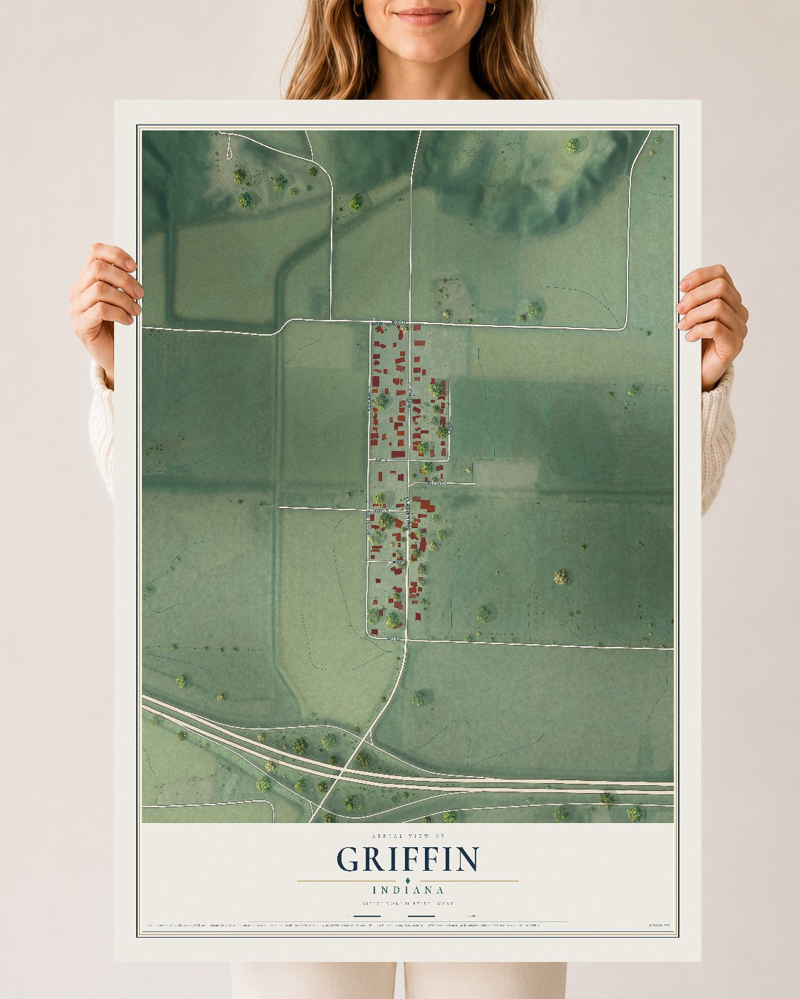 Map of Griffin, Indiana, 24 x 36 inch unframed archival matte print