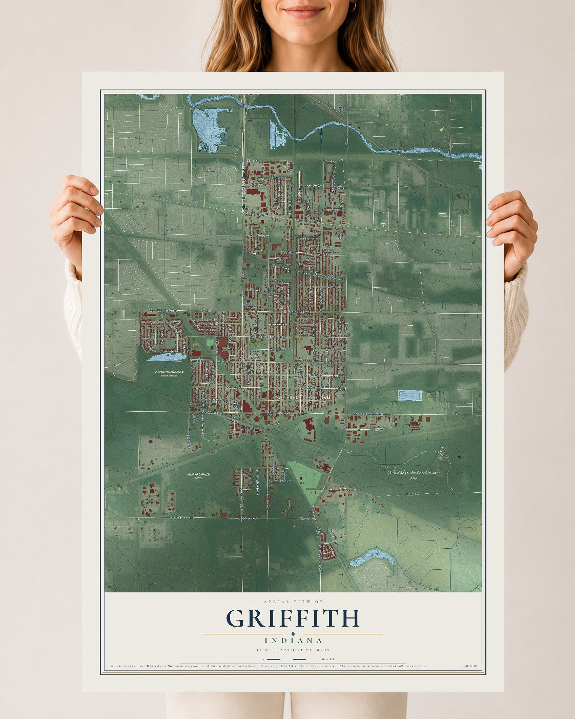 Map of Griffith, Indiana, 24 x 36 inch unframed archival matte print