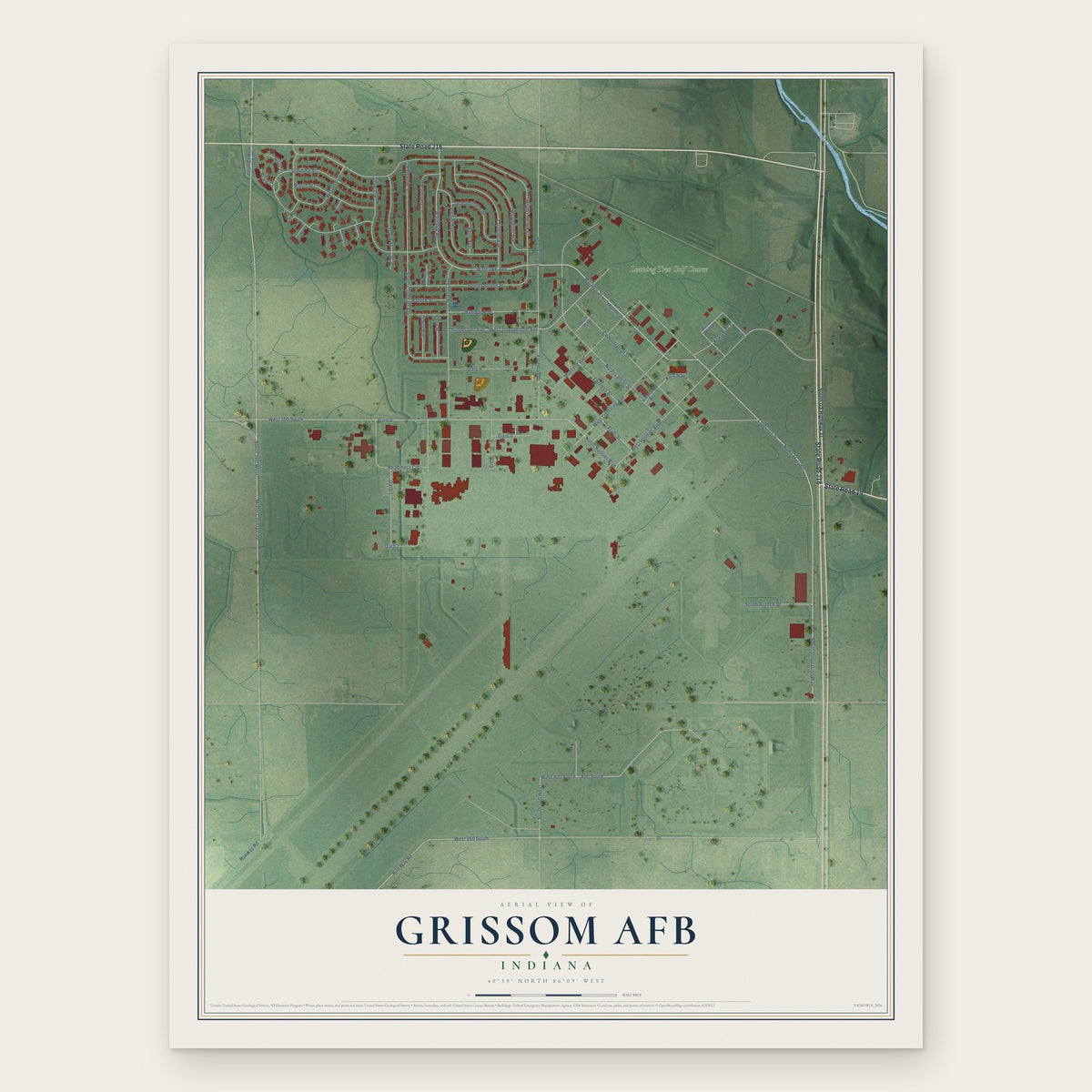 Grissom AFB, Indiana map print, the full design