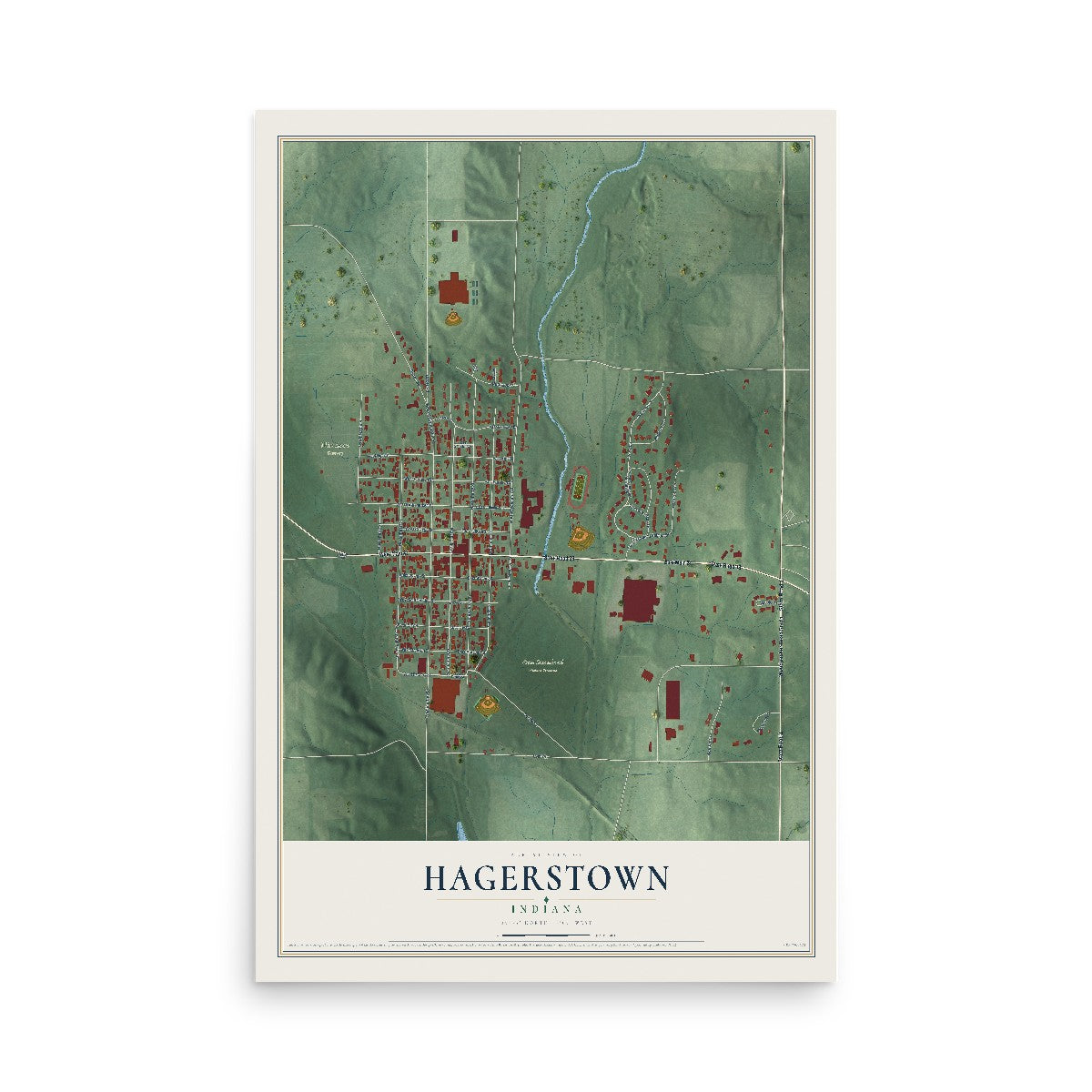 Map of Hagerstown, Indiana, 12 x 18 inch unframed archival matte print