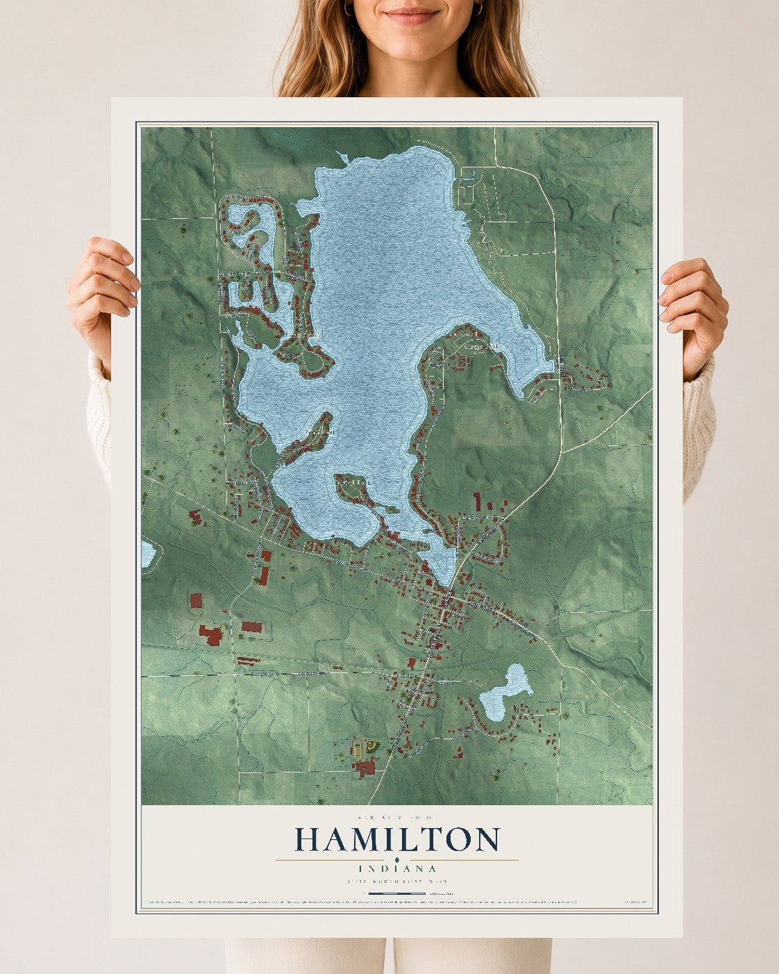 Map of Hamilton, Indiana, 24 x 36 inch unframed archival matte print