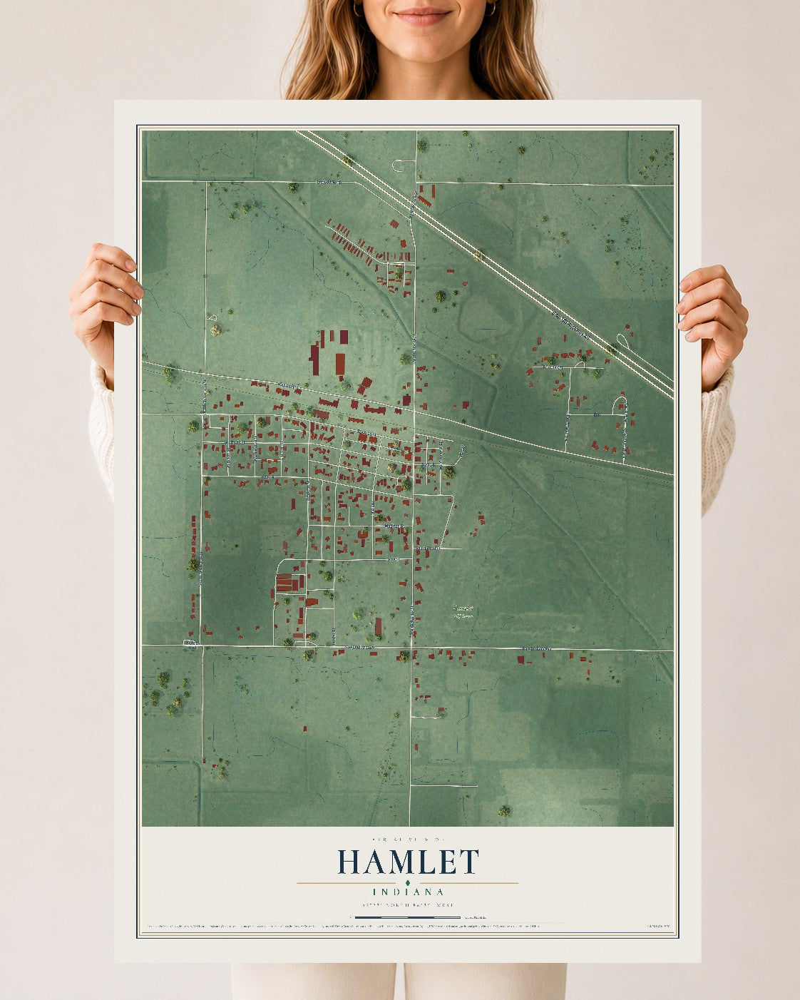Map of Hamlet, Indiana, 24 x 36 inch unframed archival matte print