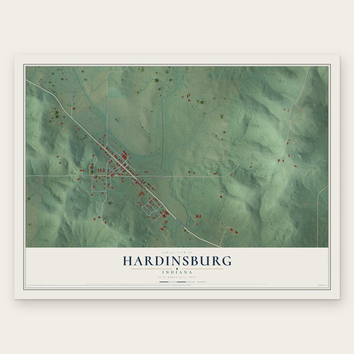 Hardinsburg, Indiana map print, the full design