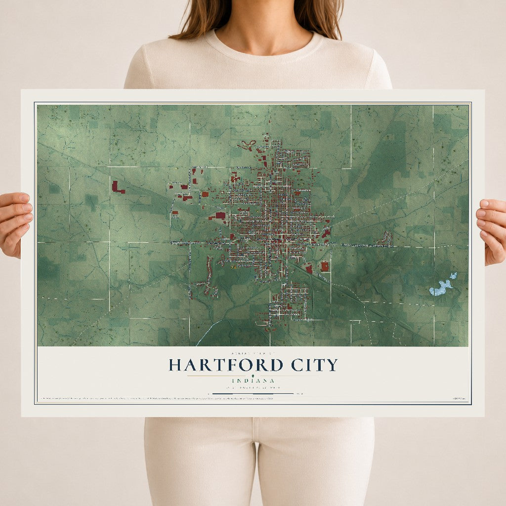 Map of Hartford City, Indiana, 18 x 24 inch unframed archival matte print
