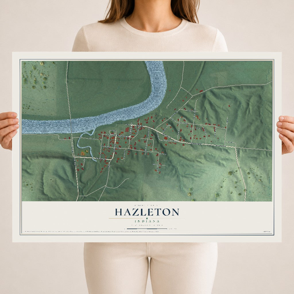 Map of Hazleton, Indiana, 18 x 24 inch unframed archival matte print