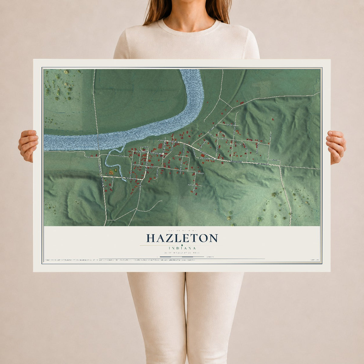Map of Hazleton, Indiana, 24 x 36 inch unframed archival matte print