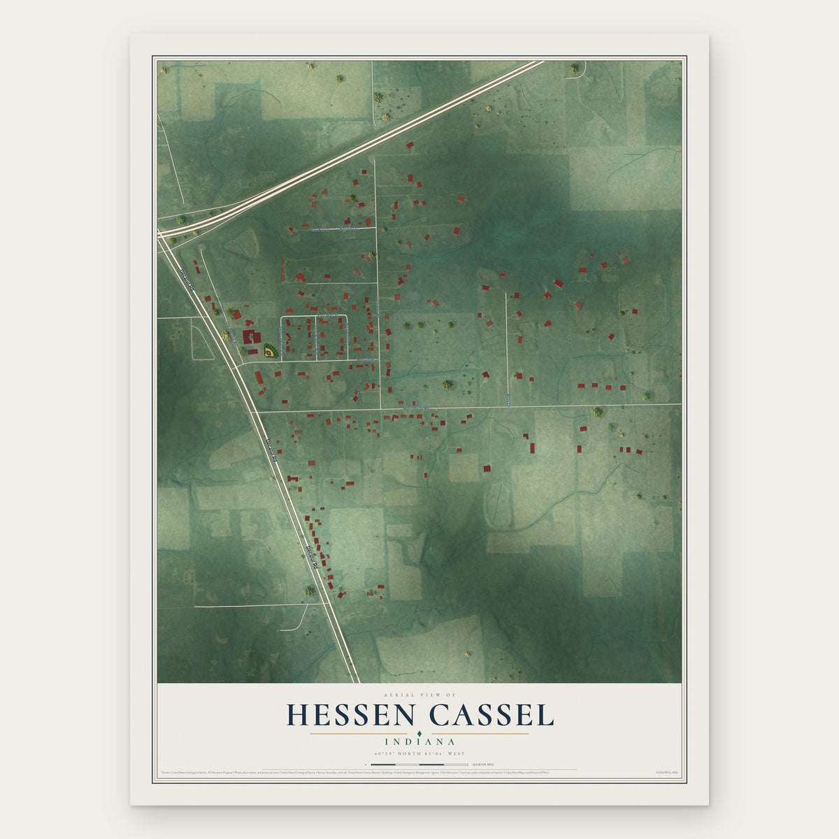 Hessen Cassel, Indiana map print, the full design