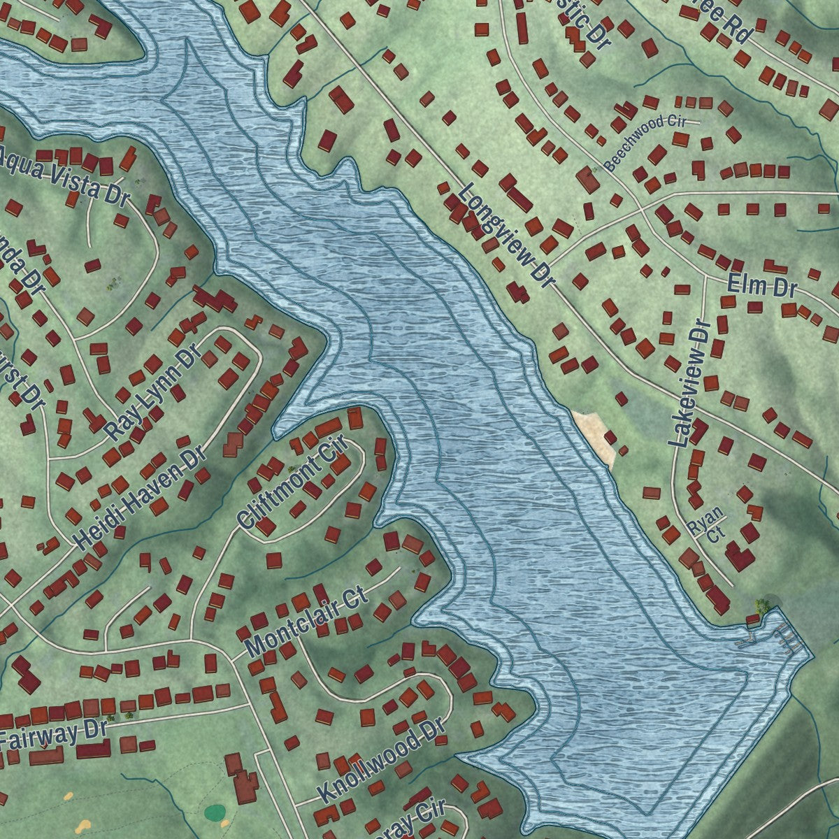 Second close-up of the map of Hidden Valley, Indiana print showing more streets and buildings