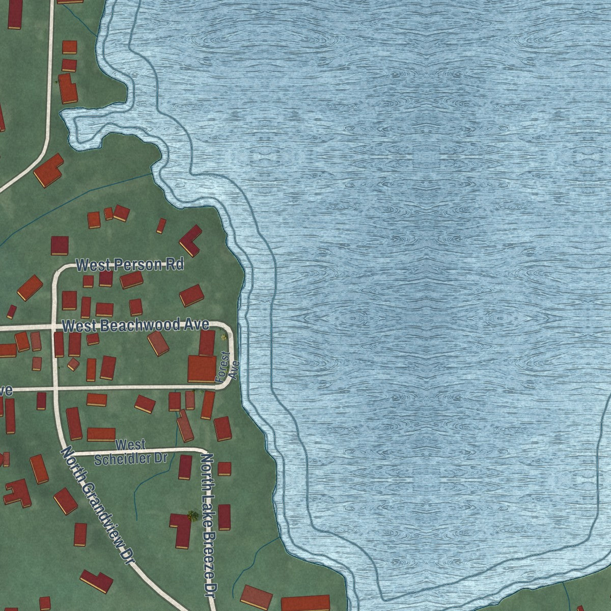 Close-up of the map of Hoffman Lake, Indiana print showing street and building detail