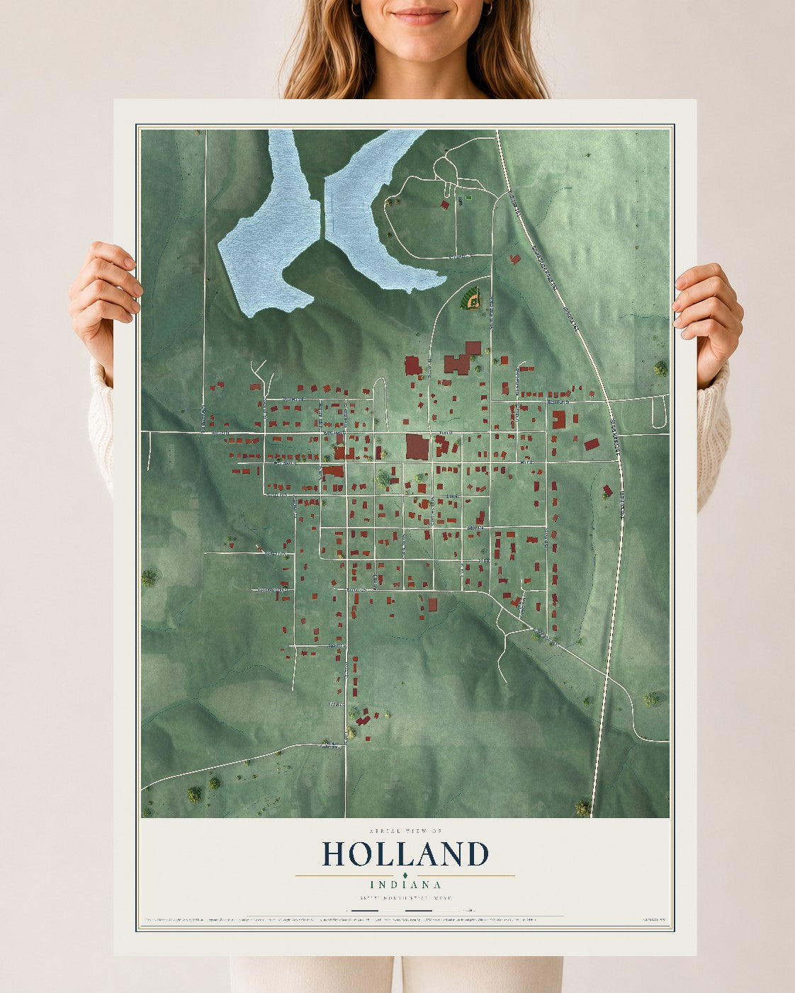 Map of Holland, Indiana, 24 x 36 inch unframed archival matte print