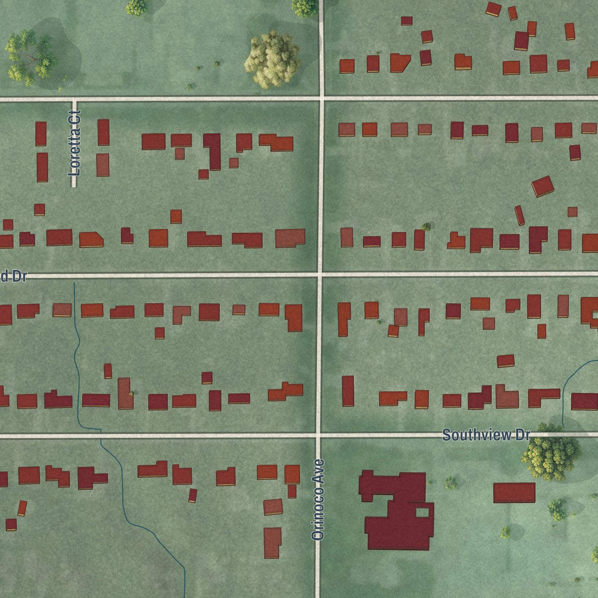 Second close-up of the map of Homecroft, Indiana print showing more streets and buildings