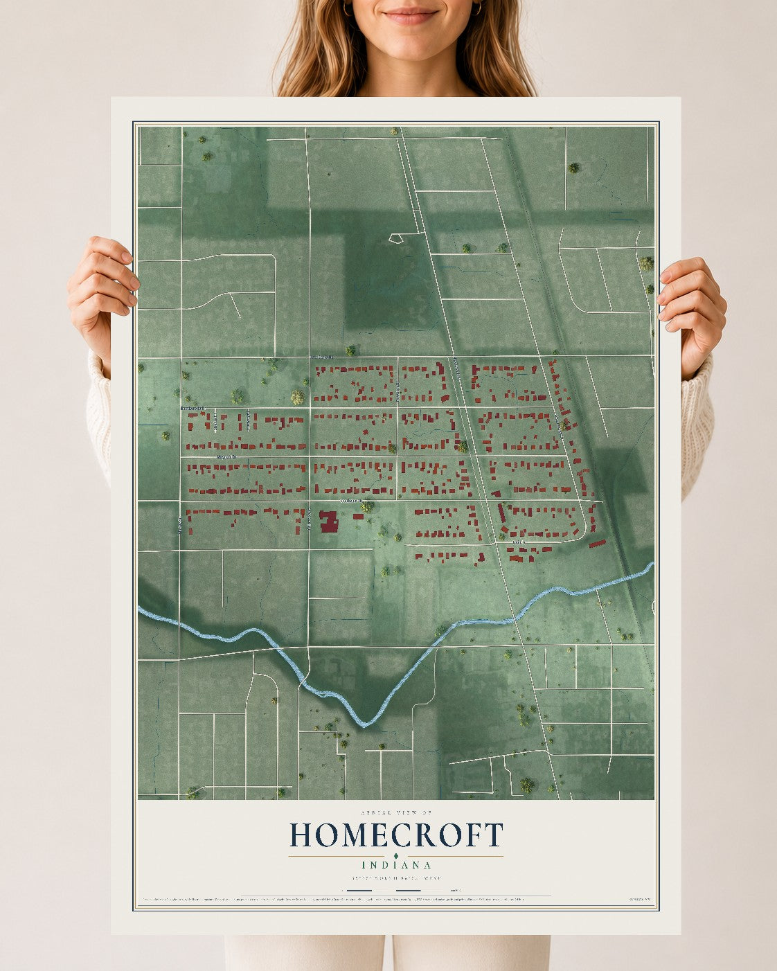 Map of Homecroft, Indiana, 24 x 36 inch unframed archival matte print