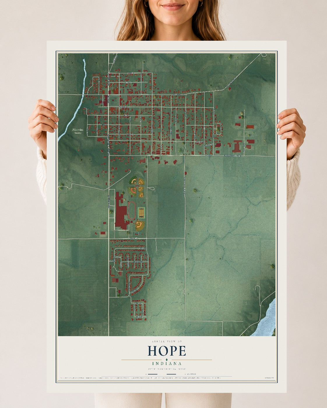 Map of Hope, Indiana, 24 x 36 inch unframed archival matte print