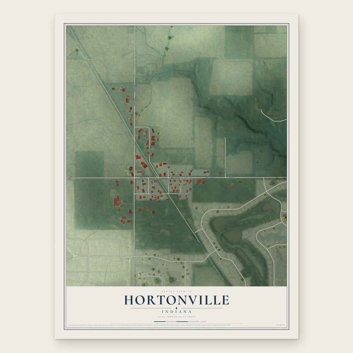 Hortonville, Indiana map print, the full design