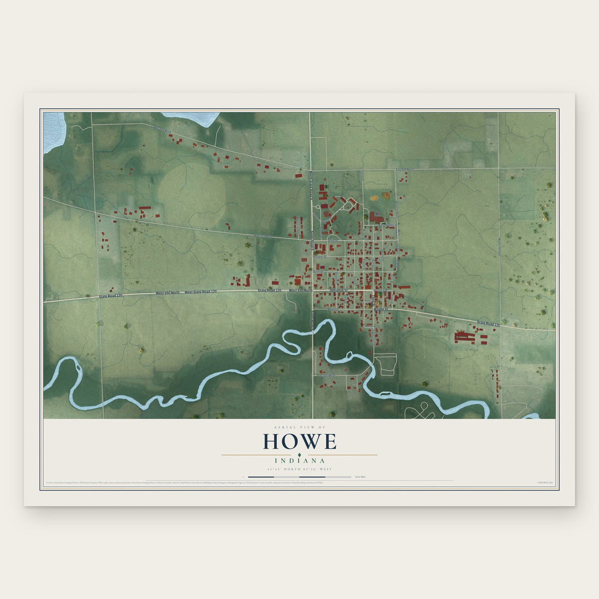Howe, Indiana map print, the full design