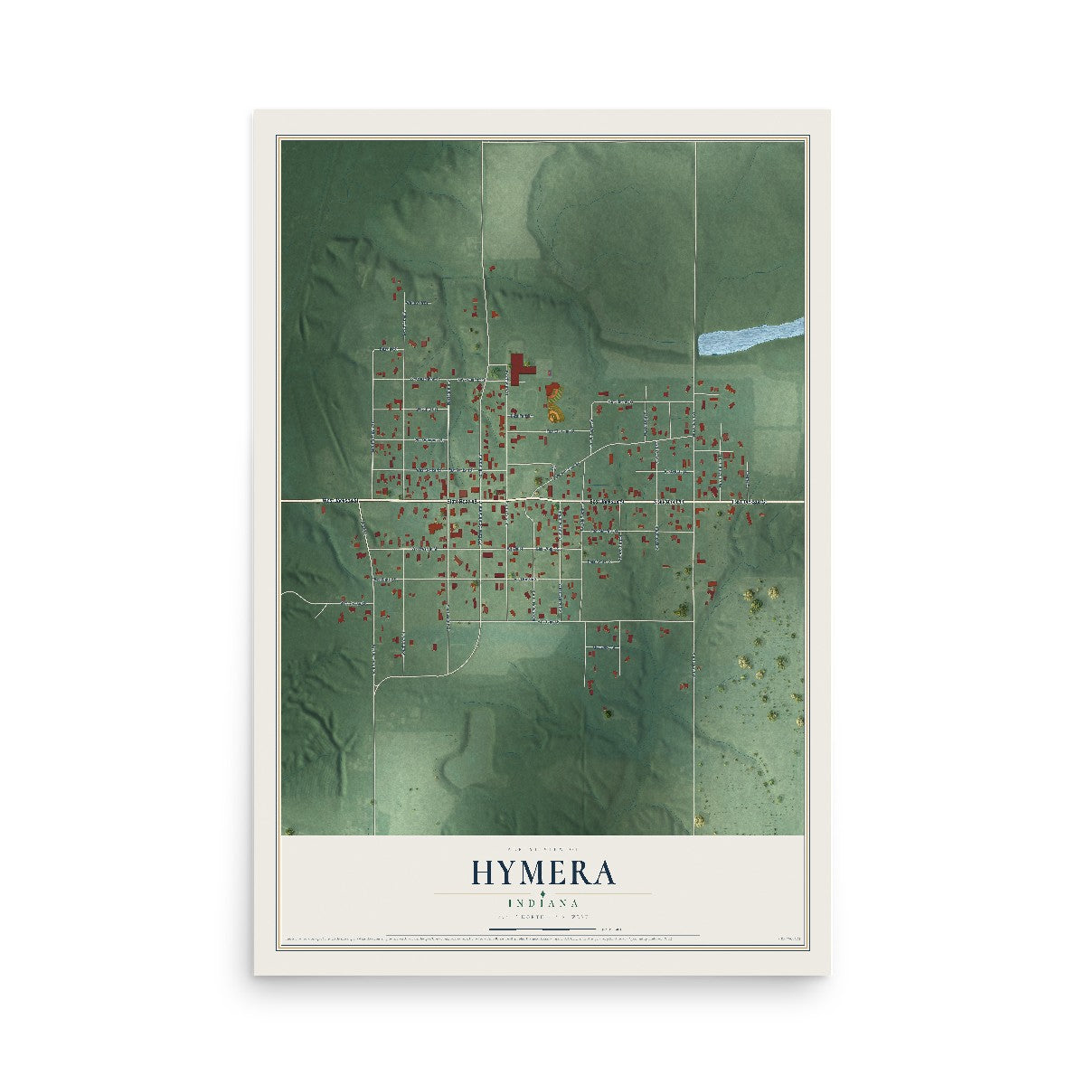 Map of Hymera, Indiana, 12 x 18 inch unframed archival matte print