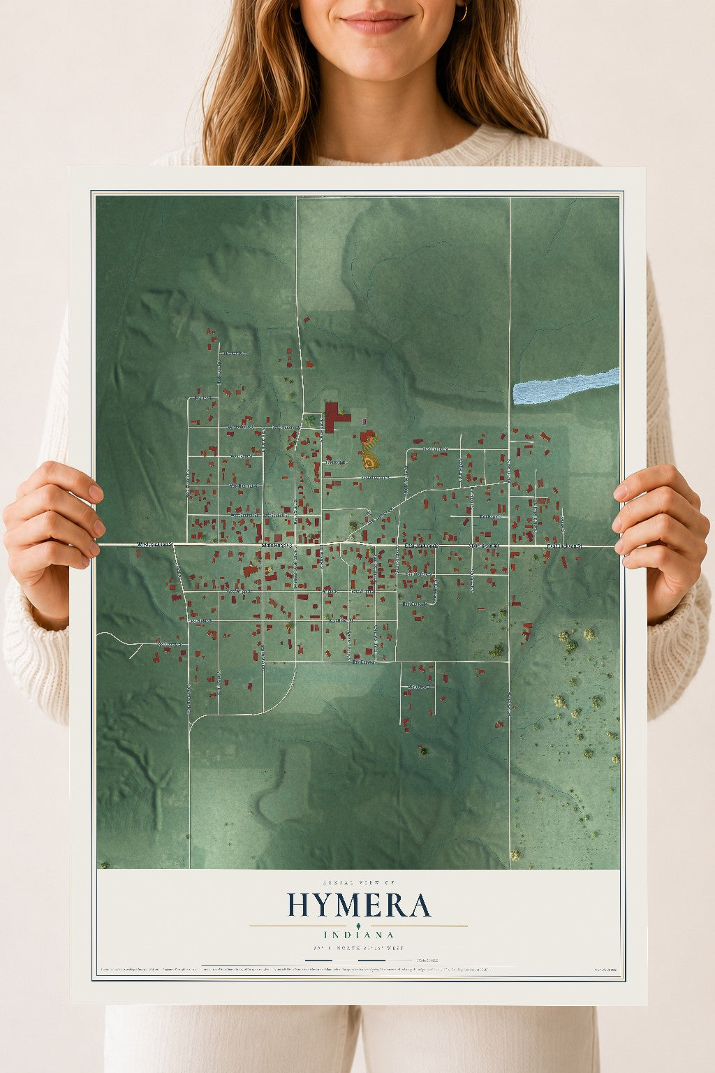 Map of Hymera, Indiana, 18 x 24 inch unframed archival matte print