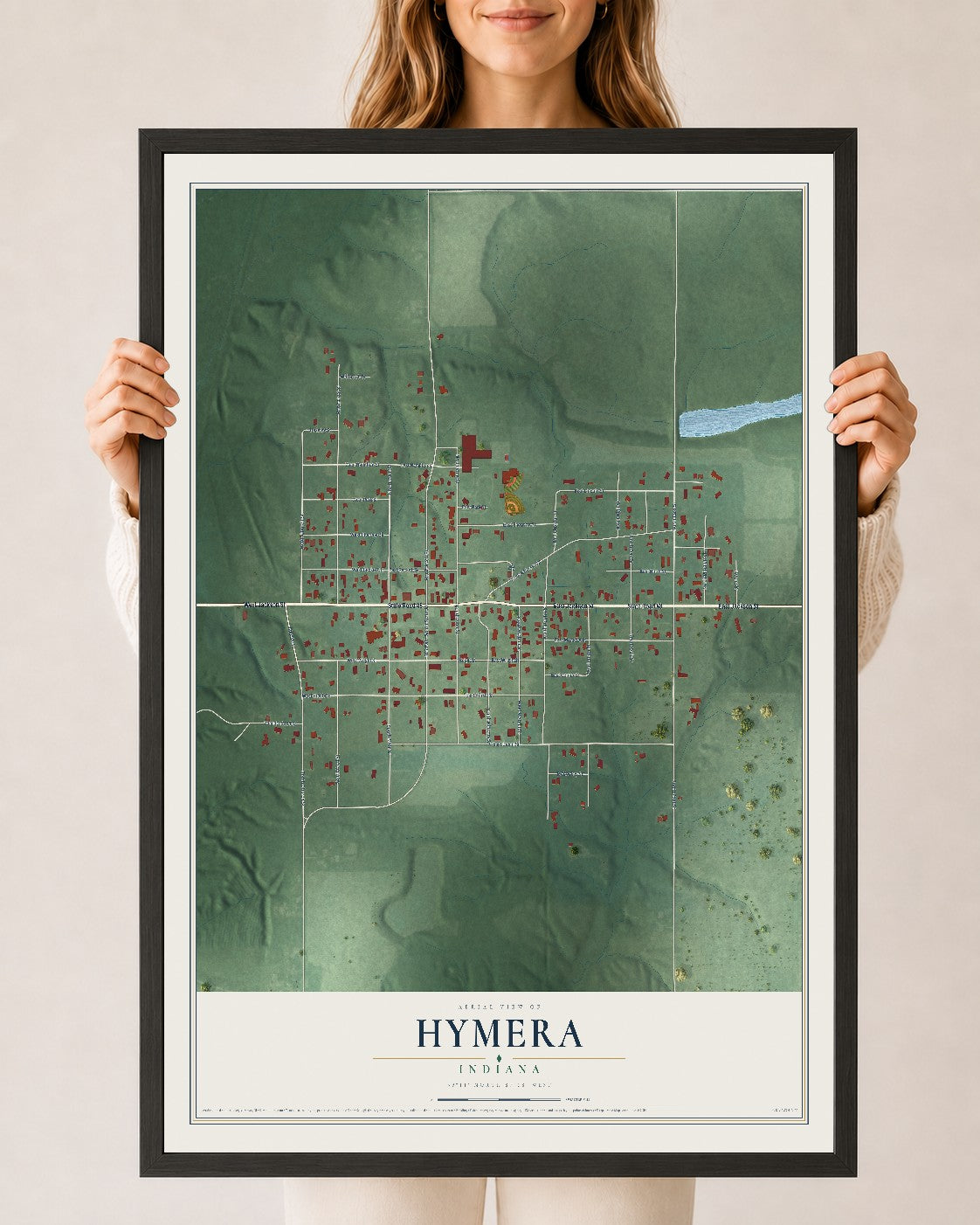 Map of Hymera, Indiana, 24 x 36 inch print in a black wood frame