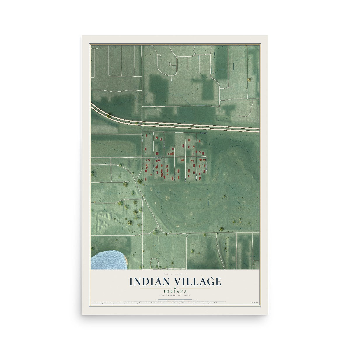 Map of Indian Village, Indiana, 12 x 18 inch unframed archival matte print