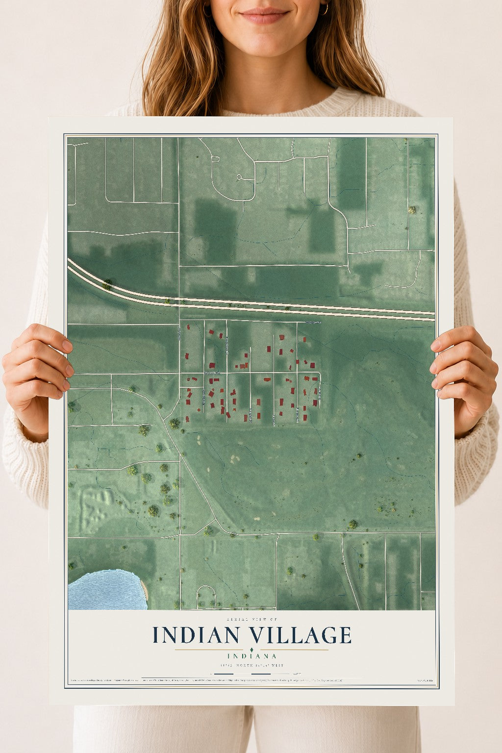 Map of Indian Village, Indiana, 18 x 24 inch unframed archival matte print