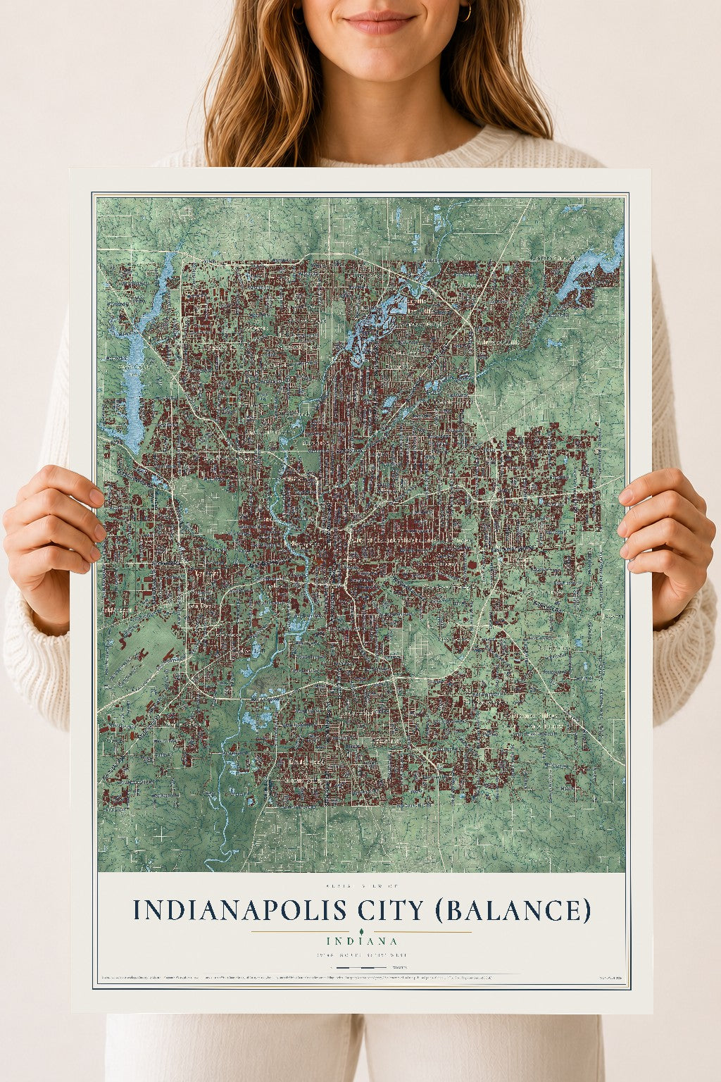 Map of Indianapolis city (balance), Indiana, 18 x 24 inch unframed archival matte print