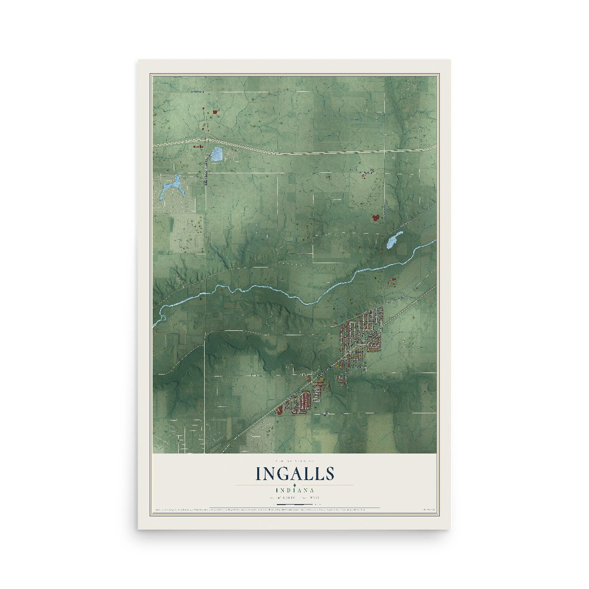 Map of Ingalls, Indiana, 12 x 18 inch unframed archival matte print