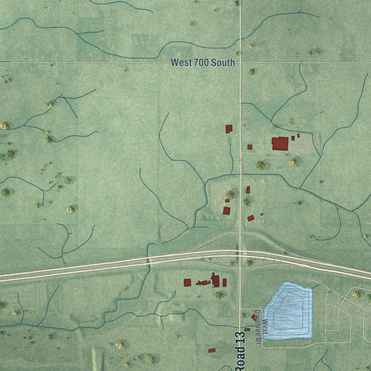 Second close-up of the map of Ingalls, Indiana print showing more streets and buildings