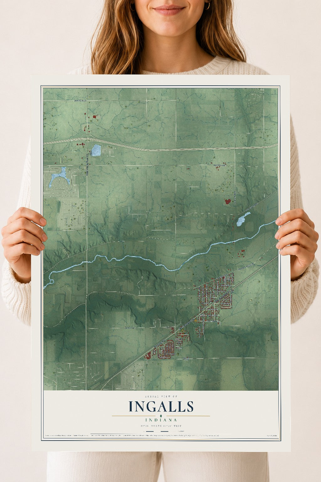 Map of Ingalls, Indiana, 18 x 24 inch unframed archival matte print