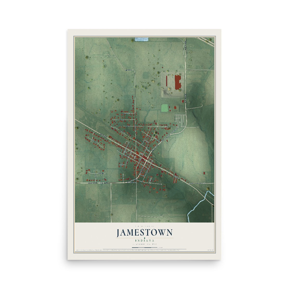Map of Jamestown, Indiana, 12 x 18 inch unframed archival matte print