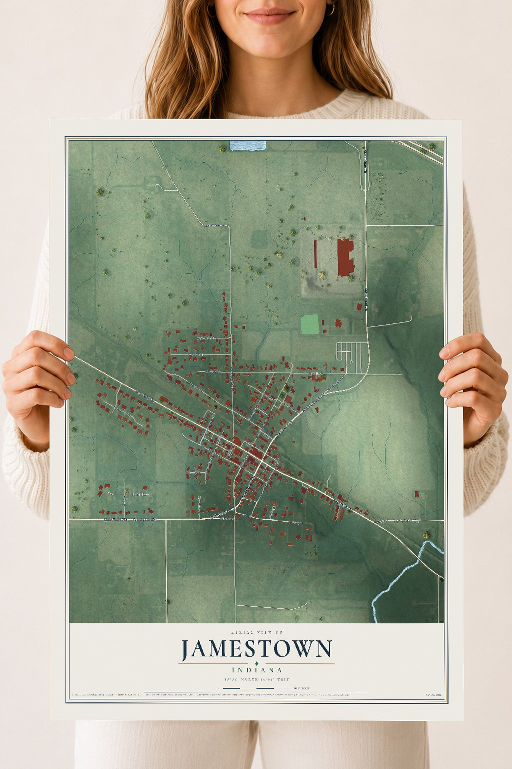 Map of Jamestown, Indiana, 18 x 24 inch unframed archival matte print