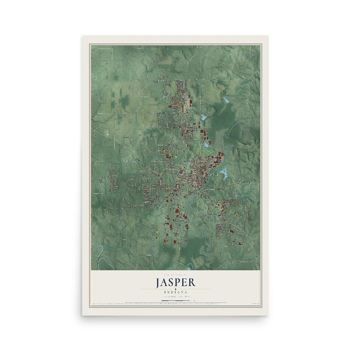 Map of Jasper, Indiana, 12 x 18 inch unframed archival matte print