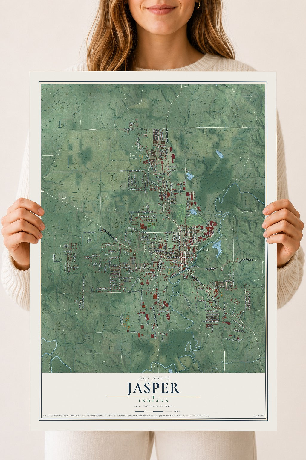 Map of Jasper, Indiana, 18 x 24 inch unframed archival matte print