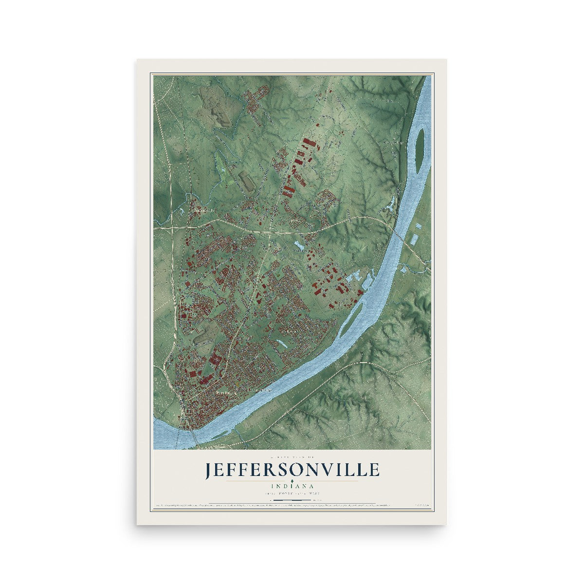 Map of Jeffersonville, Indiana, 12 x 18 inch unframed archival matte print