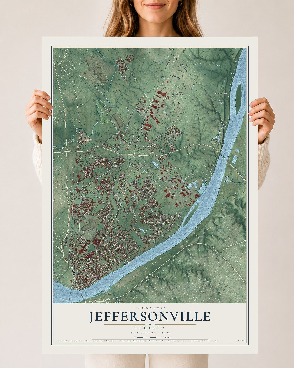 Map of Jeffersonville, Indiana, 24 x 36 inch unframed archival matte print
