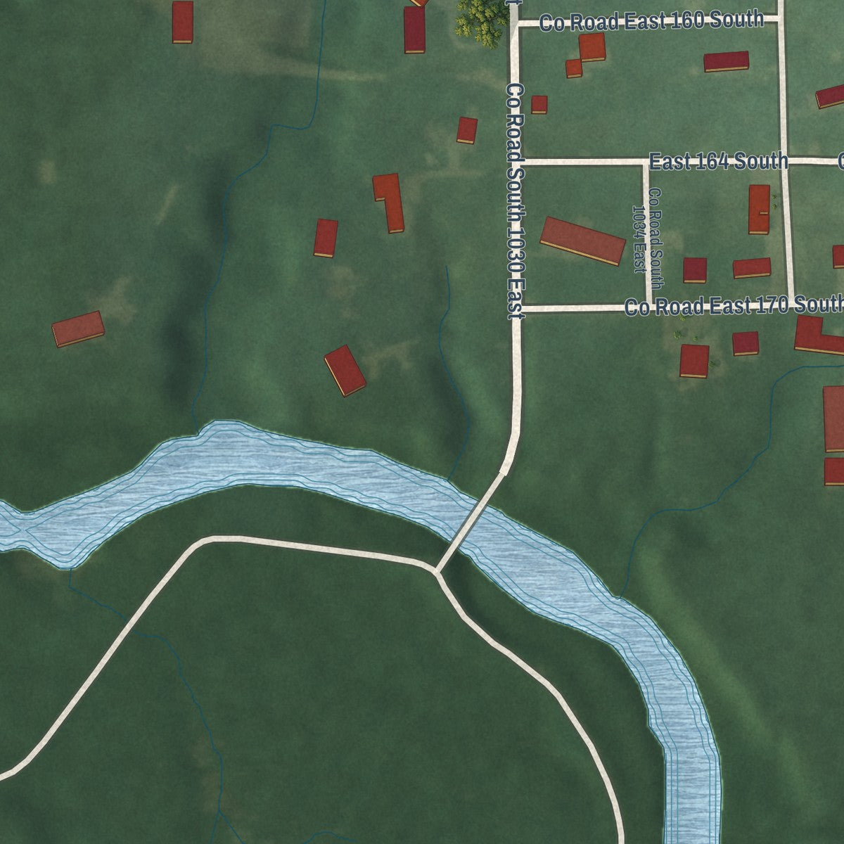 Close-up of the map of Jerome, Indiana print showing street and building detail