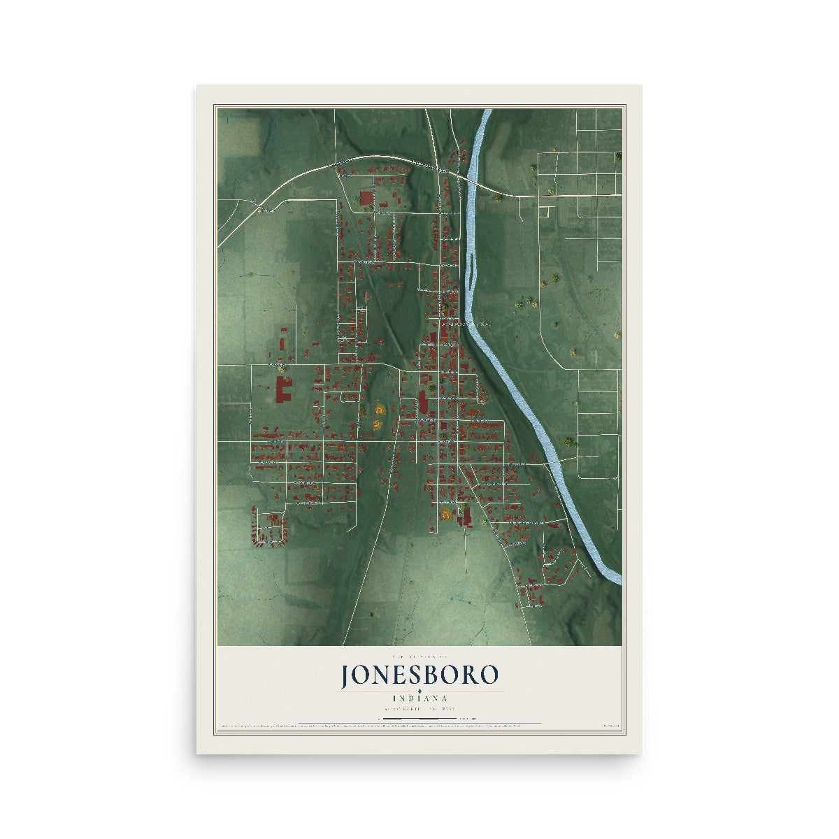 Map of Jonesboro, Indiana, 12 x 18 inch unframed archival matte print