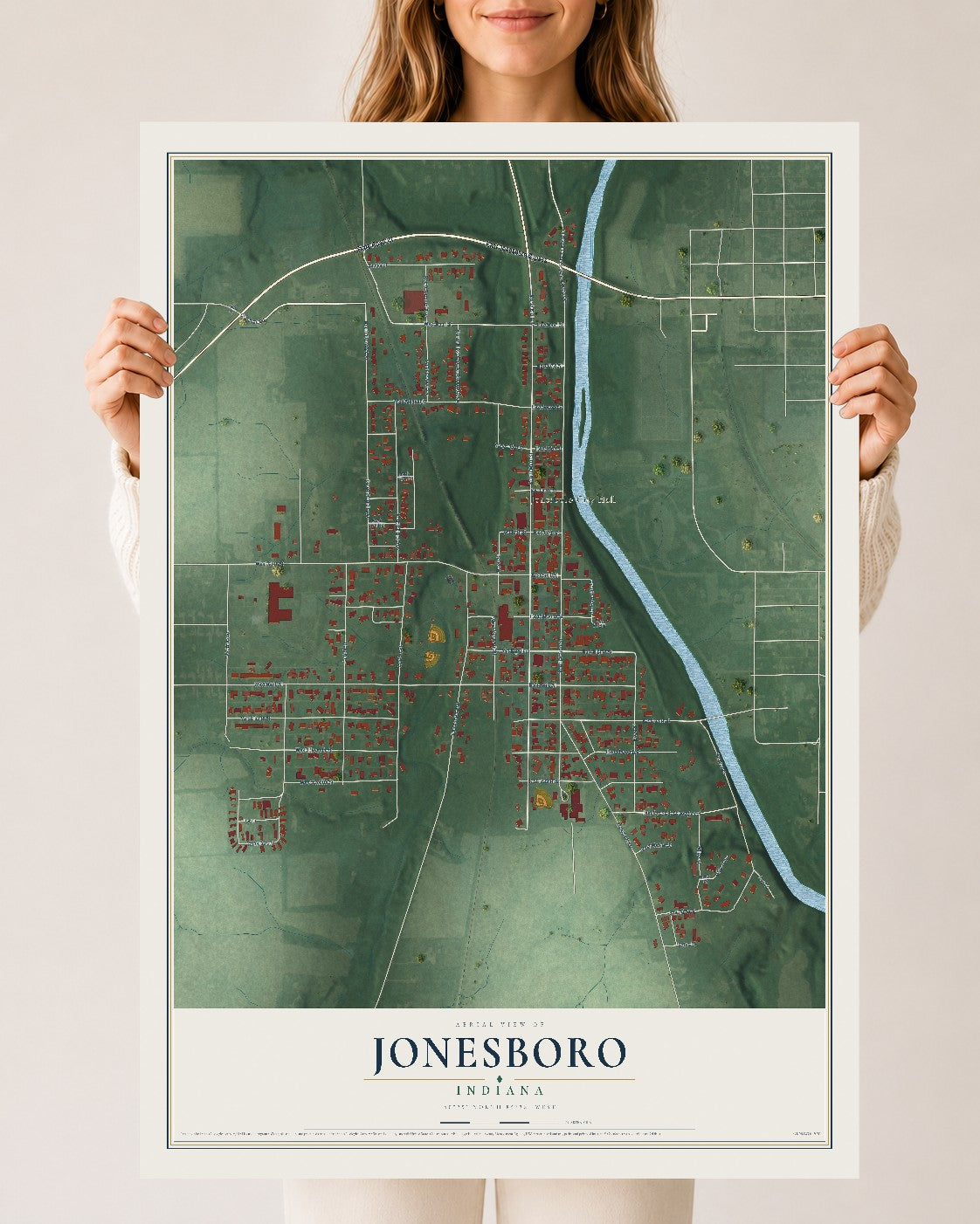 Map of Jonesboro, Indiana, 24 x 36 inch unframed archival matte print