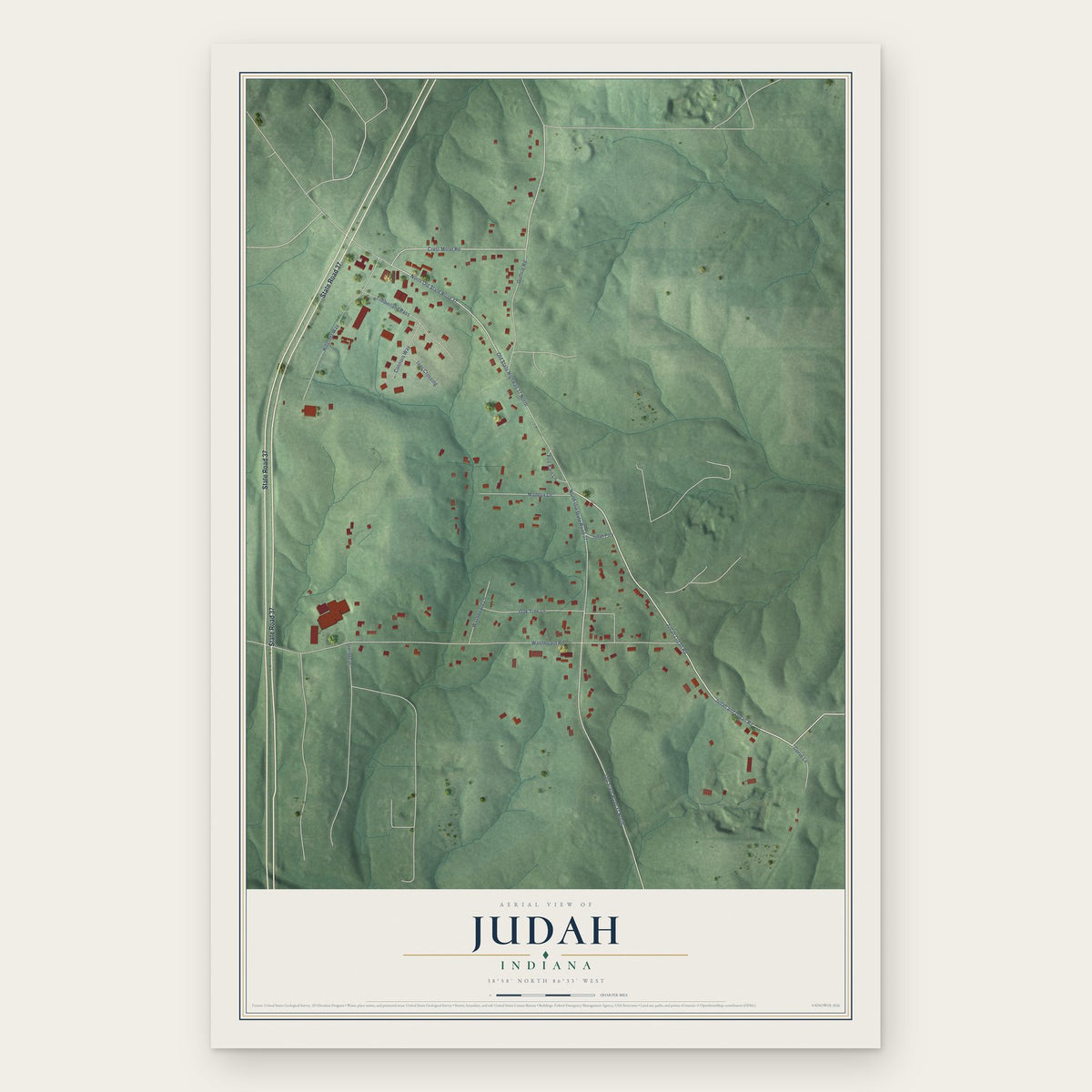 Judah, Indiana map print, the full design